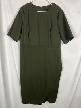 Banana Republic Bi-Stretch Short Sleeve Sheath Midi Dress Olive Army Green